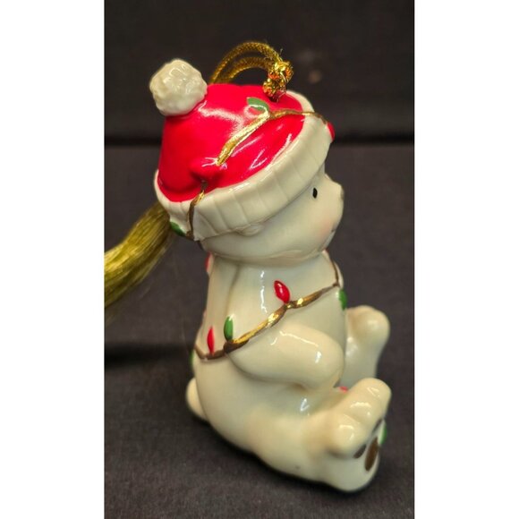 Lenox Very Merry Porcelain Teddy Bear w Santa Hat and Christmas Lights Ornament - Picture 4 of 7